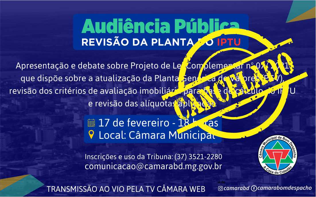 Após retirada de Projeto, a Audiência Pública sobre o IPTU é cancelada.