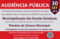 Audiência Pública para debater a Municipalização será 30 de setembro.