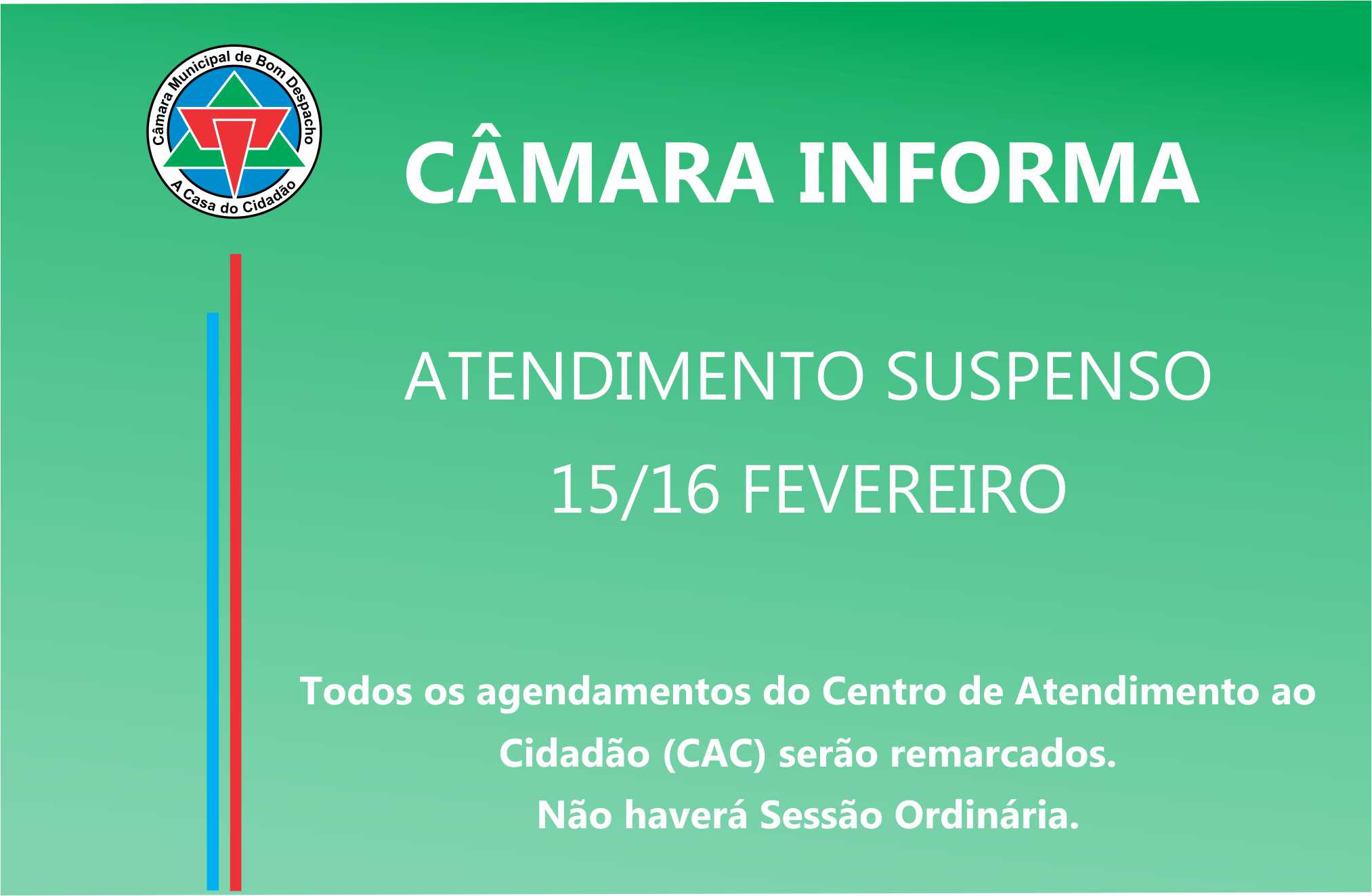 Os serviços da Câmara Municipal não funcionarão no Carnaval.