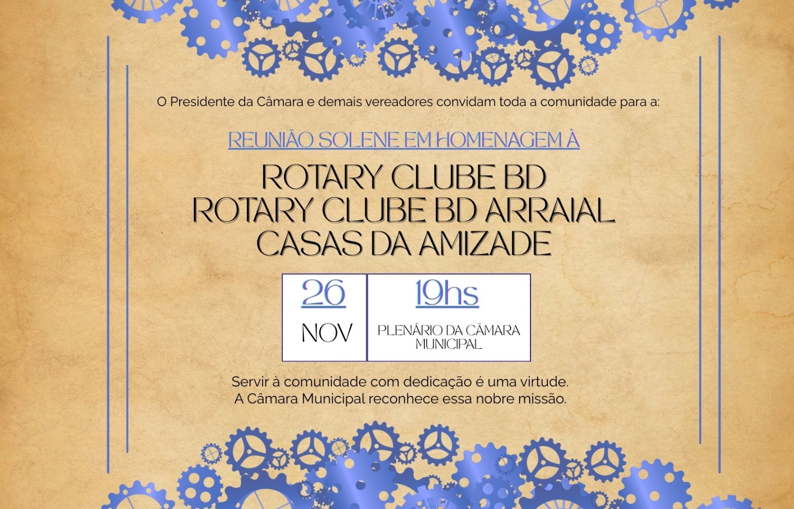 Solenidade reconhece trajetória do Rotary em Bom Despacho. 